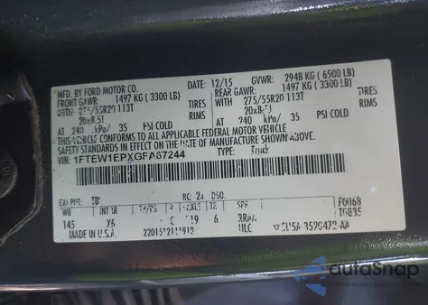 2016 Ford F150 Supercrew z USA, uszkodzony, nr VIN 1FTEW1EPXGFA67244